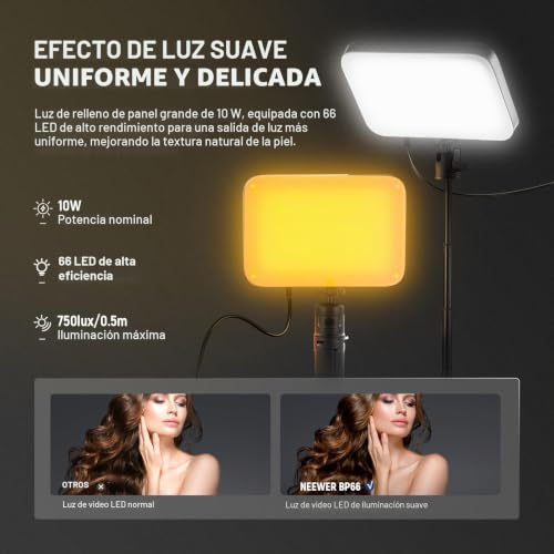 Kit iluminación panel foco luz LED videoconferencias computadora streaming y trípode escritorio 3