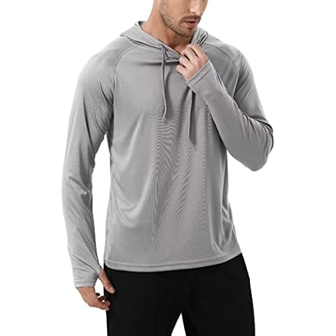 Yundobop Men's UPF 50+ Rash Guard Swim Shirt Long Sleeve Athletic Hoodies Lightweight Fishing Running Thumbholes Shirt, Light Grey, X-Large Cover