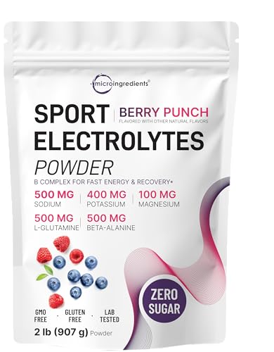Electrolytes Powder 2 lbs | 90 Servings | Sugar Free Workout Hydration | Potassium Sodium Magnesium L-Glutamine Beta-Alanine & B Complex | Berry Punch Flavor | Non-GMO Gluten Free