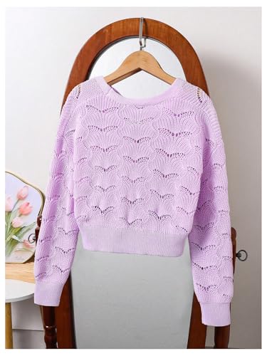SweatyRocks Girl's 3D Flower Button Down Crop Cardigan Long Sleeve Hollow Out Knit Sweaters Outerwear2