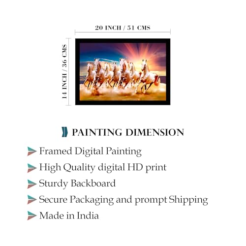 Image of Indianara Vastu Running Seven Horse Painting With Frame 20 Inches X 14 Inches (Style 8)