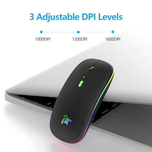 TQQ Maus Kabellos, 2,4 GHz-USB funkmaus, Bluetooth Maus, 1600 DPI Optical Tracking, Wiederaufladbare LED-Dual-Modus Mouse für Laptop, PC, iOS, Android, iPad, Windows