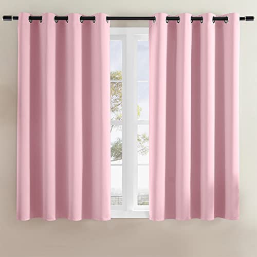 Rutterllow Blackout Curtains for Bedroom, Room Darkening Window Drapes 2 Panels for Living Room, Grommet Top (52x45 Inch, Baby Pink)