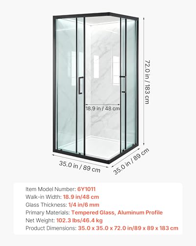 Image of VEVOR Shower Enclosure, 35 in. D x 35 in. W x 72 in. H, Framed Corner Double Sliding Shower Door with 1 /4 in. Clear Tempered Glass, Shower Stall for Walk in Shower (Shower Base Not Included)