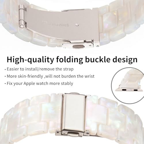 Image of Bestig Resin Band Compatible with Apple Watch Bands for Women 40mm 38mm 41mm 42mm(Series 11 10), Lightweight Waterproof Strap for iWatch Series 10 9 8 7 6 5 4 3 2 1 SE Men,ColorfulIvoryWhite /Starlight