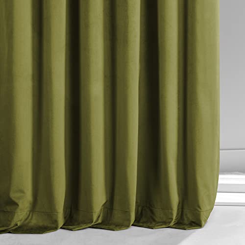 Image of HPD Half Price Drapes Signature Plush Velvet Blackout Curtains for Bedroom (1 Panel), 50W X 96L Hotel Black Out Curtains for Living Room, Thermal Insulated Blackout Curtains, Jalapeno Green
