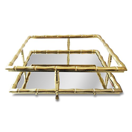 & CO. GOLD BAMBOO SQUARE MIRROR TRAY 8X8X2.5 T10681