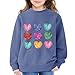 Girls Cute Sweatshirts Heart Print Oversized Teen Girls Graphic Sweat Shirts Valentine Tween Preppy Clothes Fall Winter Outfits Kids Pullover Sweater Long Sleeve Hoodies Navy Size 10-12 Years