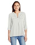 Notations Women's Petite Long Sleeve Madarin Collar Lurex Blouse