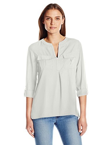 Notations Women's Petite Size Long Sleeve Madarin Collar Lurex Blouse