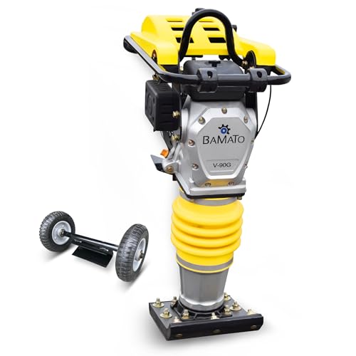 BAMATO Vibrationsstampfer V-90G | 1-Zylinder 4-Takt OHV Motor | 13,7 kN Verdichtungsdruck | Plattengröße: 285 x 345 mm | Schlagzahl 640-680 1/min. | Rüttelstampfer Grabenstampfer Verdichter