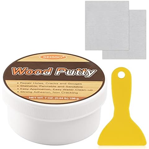 SEISSO Wood Putty, Water-Based Wood Filler, White Wood Putty for Trim, Wood Filler Paintable, Stainable, Wood Furniture Repair kit - Restore Wooden Table, Cabinet, Floors, Door Cover