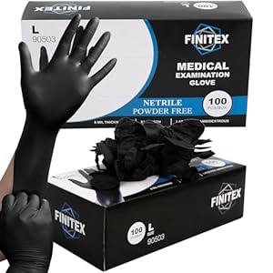 FINITEX Black Nitrile Disposable Medical Exam Gloves – 100/1000 PCS 6.3mil Gloves Powder-Free Latex-Free Food Gloves