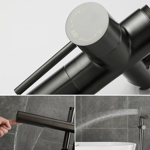 Robinet de baignoire sur pied cascade chromé avec douchette - 5