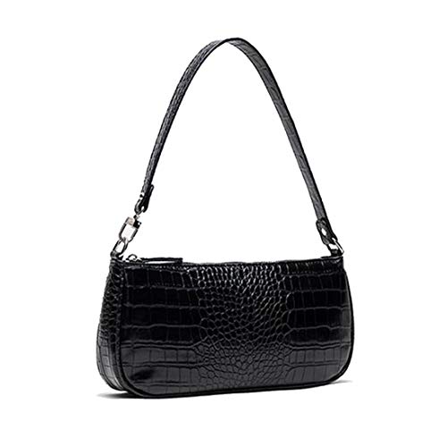 Barabum Retro Classic Crocodile Pattern Clutch Shoulder Baguette Bag with Zipper/Magnetic Closure for Women(Black)