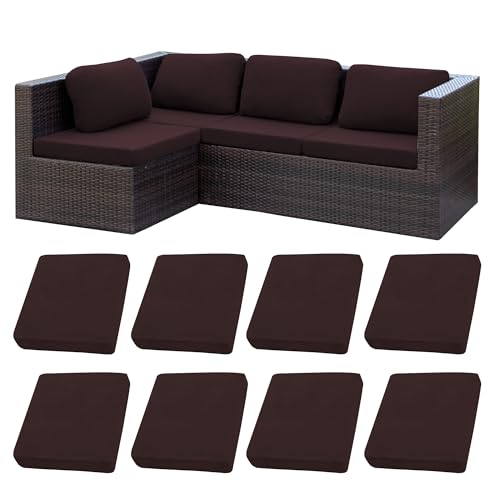 Image of 8Pcs Stretch Patio Cushion Covers,Outdoor Couch Covers Replacement,Outdoor Couch & Sofa Slipcovers,for Patio Furniture Cushion Covers,Washable Reusable Furniture Protector (Coffee,Cover Only)