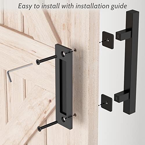 Skysen 2 Pack 12" Barn Door Handles, Sliding Barn Door Pull Handle, No Gap Flat Plate Design- Heavy Duty- Square- Easy To Install- Matt Black (685-2) #TOP2