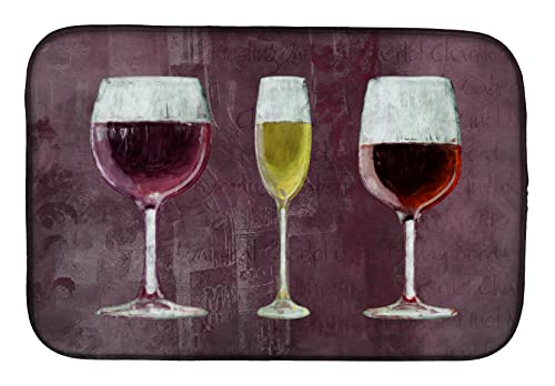 Caroline's Treasures SB3073DDM Three Glasses of Wine Purple Dish Drying Mat Absorbent Dish Drying Mat Pad for Kitchen Counter Dish Drainer Mat for Countertop, 14 x 21