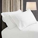 King Linens 100% French Linen Pillowcases with Handmade Hemstitch Lace - Pack of 2 - Washed Solid Color Natural Flax Soft Breathable - White, 20'' x 30''