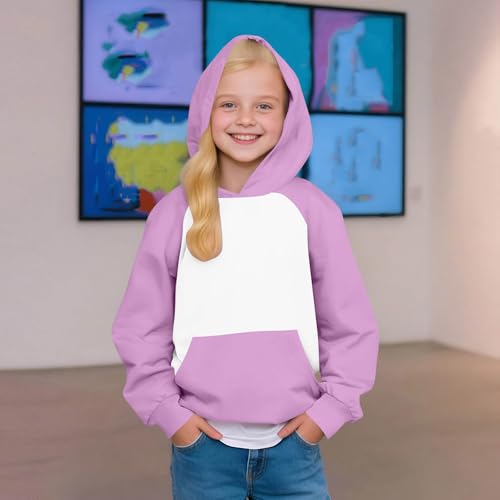 Girls Hoodies Colorblock Raglan Long Sleeve Hooded Pullover Top Casual Sport Fleece Sweatshirt with Pocket 2-15 Years4