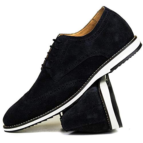 Sapato Casual Brogue Premium Couro Camurça Confort Social Mr Light cor:Azul;Tamanho:37