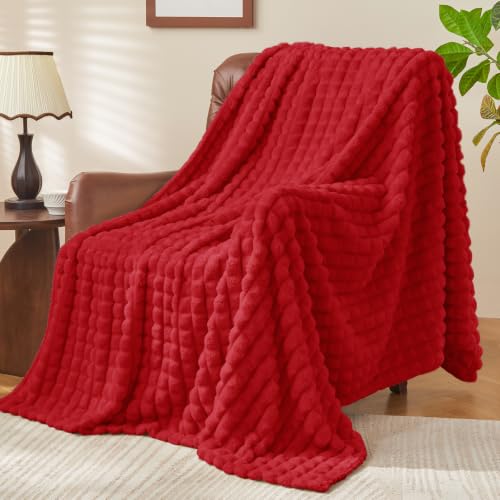 Image of BEDELITE 3D Checked Red Fleece Throw Blanket for Couch, 50x60 Inches