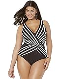 Swimsuits For All Women's Surplice One Piece Swimsuit - 6, Black White Stripe (Plus
