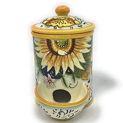 Hand-Painted Italian Ceramic Salt Holder with Sunflower Design – Authentic Tuscan Artistry - Image 2