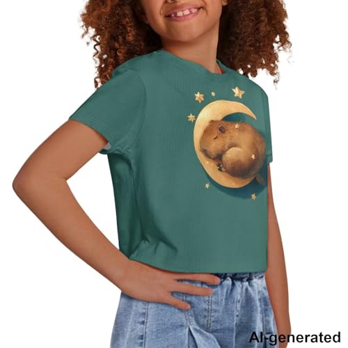 Image of Cute Crop Tops for Girls Short Sleeve Summer T Shirts Fashion Graphic Tees Crew Neck Pullover Tee 5-14 Years