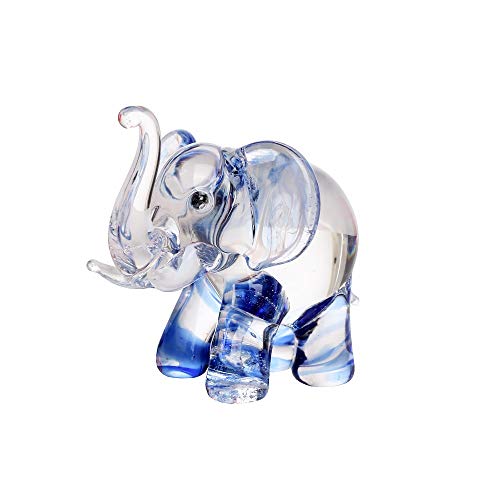 Hand Blown Art Glass, Blue Elephant Miniature Animals Collection, Dollhouse Miniatures.