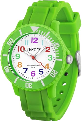 TENOCK Kinderuhr Mädchen Junge 30M/3ATM wasserdichte Analog Armbanduhr Kinder für Alter 3-10 Geschenke für die Schulanfangssaison Weihnachten Geburtstage Grün