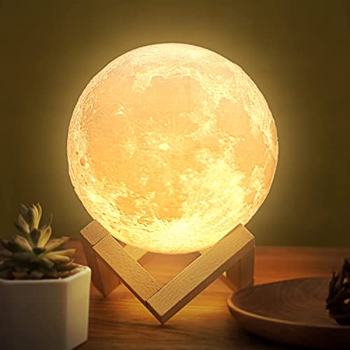 Balkwan Moon Lamp 3D Printing Moon Light Dimmable with Touch Control, Rechargeable Lunar Light Home Decorative Night Light for Romantic Gift (4.7 inches)