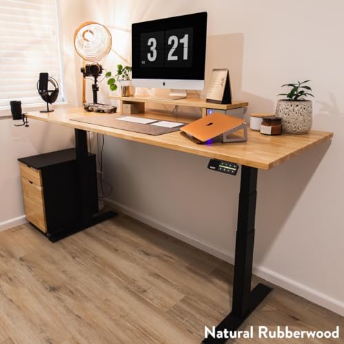 Image of Desky Dual Rubberwood Sit Stand Desk Red Walnut 48 inch Grey