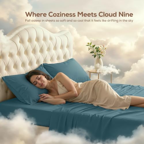 Image of Utopia Bedding Queen Sheet Set - 4 Piece Bed Sheets for Queen Size Bed, Soft and Breathable Microfiber, Includes 1 Fitted Sheet, 1 Flat Sheet and 2 Pillowcases (Blue Heaven)