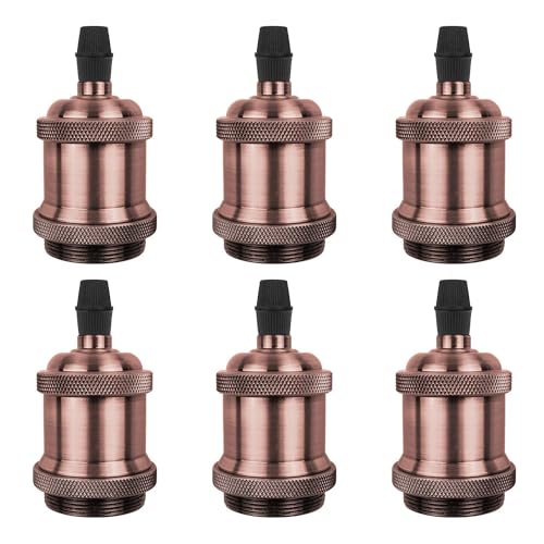 億兆堂 交換用ランプソケット 電球ソケット ランプホルダー 電球ホルダー スチール製ゴールド LED対応 レトロ E26口金 照明用部品 パーツホルダー付きタイプ DIY 飾り K-242-M-6【ロースゴールド 6個入り】