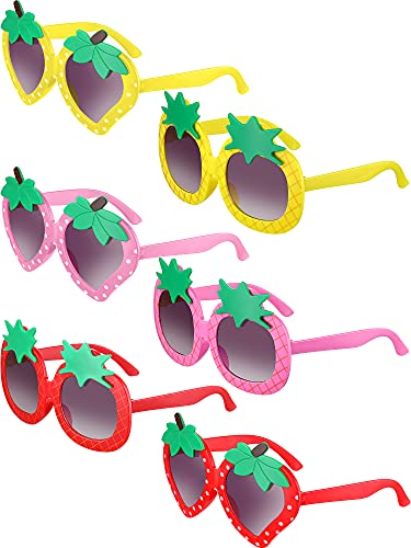 Weewooday 6 Pairs Kids Sunglasses Party Strawberry Pineapple Shaped Sunglasses Cute Round Funny for Toddler Kids Boys Girls
