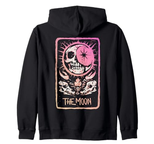 The Moon Tarot Card Women Goth Outfit Occult Skull Witchy Zip Hoodie