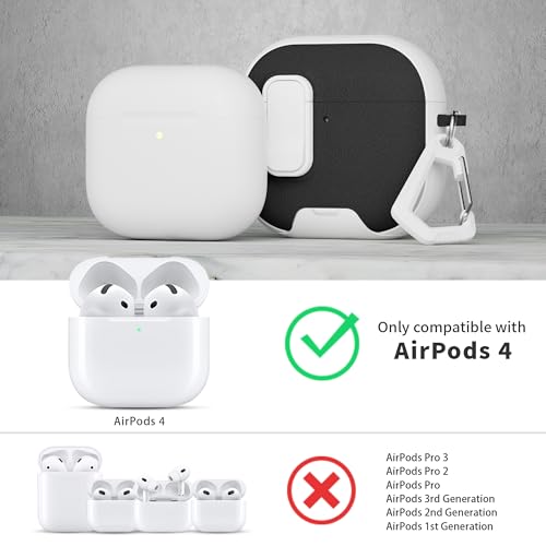 Image of for AirPods 4 Case with Lock,TPU Leather Texture Protective Durability Anti-Lost & Shockproof Protective Cover Accessories with Cleaning Kit in Keychain for Apple iPod 4 Generation (White /Black)