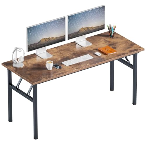 Image of Need Folding Computer Desk, Large 60 inches Folding Table for Home Office, No Install Needed Foldable Writing Table Desk, Rustic Brown