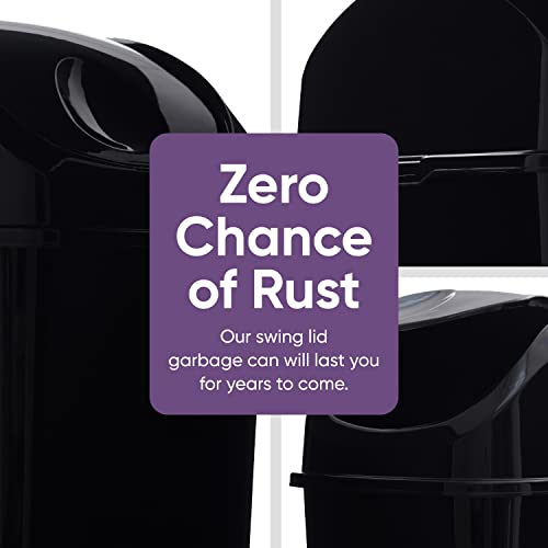 Superio Kitchen Trash Can with Swing Top Lid 9 Gallon Slim Waste Bin 37 Qt Sturdy Plastic Garbage Can Medium Recycling Bin for Office, Bathroom, Under Counter, Dorm, Bedroom (Black)