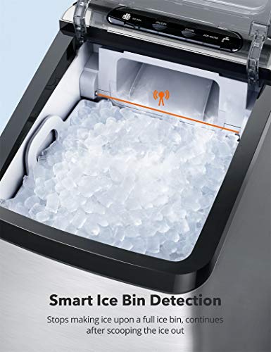TaoTronics Nugget Ice Maker for Countertop, Sonic Ice Maker Machine, Makes 26lb Nugget Ice per Day, Crunchy Pellet Ice Maker with 3.3lb Ice Bin and Scoop for Home Office, Self-Cleaning