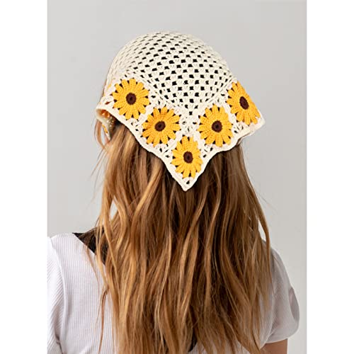 Molans Floral Crochet Hair Bandanas Headscarf 2Pcs Women Hairbands Daisy Print Knitted Headscarf Hair Bandana Vintage Hair Scarf For Women Girls #TOP5