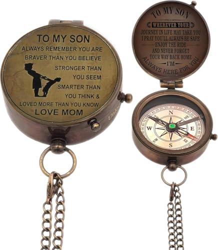 Brújula de latón con caja de madera personalizada para hijo miniatura 6