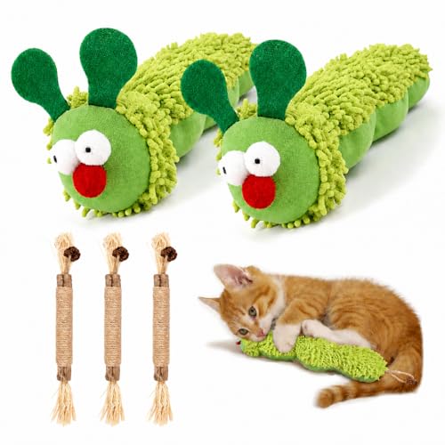 Fan Hua 5 pcs Katzenminze Spielzeug interaktives Katzenspielzeug 2 Raupen Katzenminze Spielzeug 3 Stück Katzenminze Sticks Helfen für Katzenzahnhygiene & Aktivität