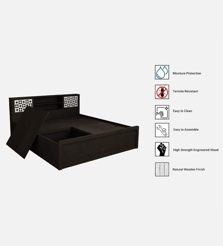 Image of Ward Modular King Size Box Bed with Storage | Engineered Wood | Lyon Teak & White Finish | Spacious & Sturdy | Easy Knock-Down Assembly