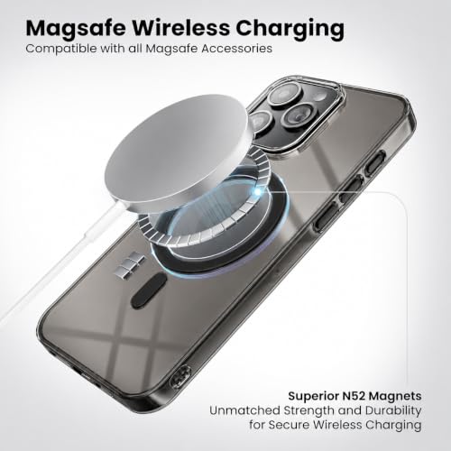 Image of Elzzi Anti Scratch Semi Transparent Cover for iPhone 16 Pro Max Case, Premium PC + TPU Magnetic Phone Cases Drop Proof,Compatible with Magsafe Slim Anti Yellowing Never Yellowing Shockproof, (Grey)