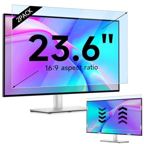 Image of IPROKKO 2 Pack 23.6 inch Anti-Blue Light Monitor Screen Protector for 16:9 Widescreen, Removable Anti Glare Blue Light Blocking Screen Filter, Anti-UV Eye Protection PC Computer Film [Washable Wipes Clean]