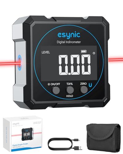 eSynic Level Box Digitale 4x90° con Laser Orizzontale, Angle Finder Magnetico Ricaricabile 2 Unità °/%, LCD Inclinometro Goniometro Preciso con Funzione di Azzeramento, Certificazioni CE/IEC60825