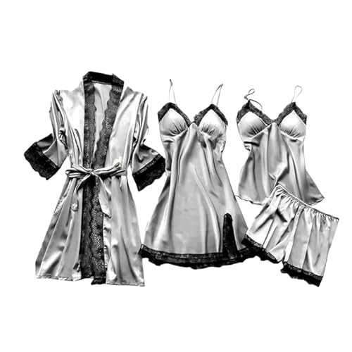 Juego de 4 camisones de albornoz de encaje para mujer suave