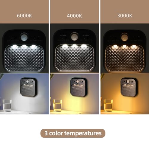 Image of Motion Sensor Night Light Black, Rechargeable Magnetic Night Light with 3 Color Temperatures & Stepless Dimming, Timer Function, Soft Downward Anti-Glare Light for Hallway Stairs Closet Bedroom RV